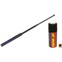 kalený teleskopický obušek 21" černý + pepřový sprej Pepper Jet 40ml